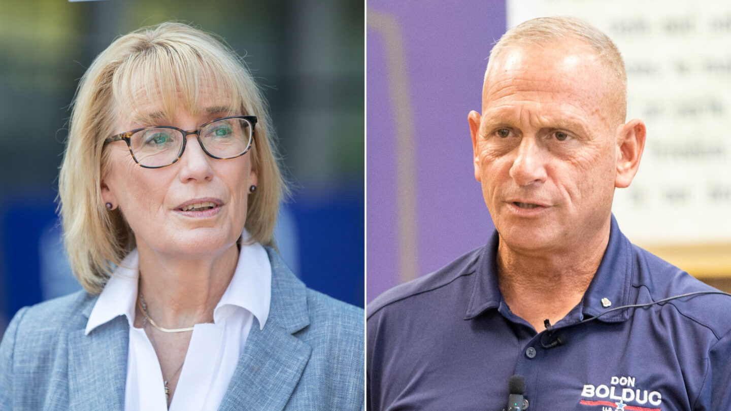<i>Getty Images</i><br/>Democrat Sen. Maggie Hassan and Republican Don Bolduc sparred over abortion during their second debate in the New Hampshire Senate race on October 26.