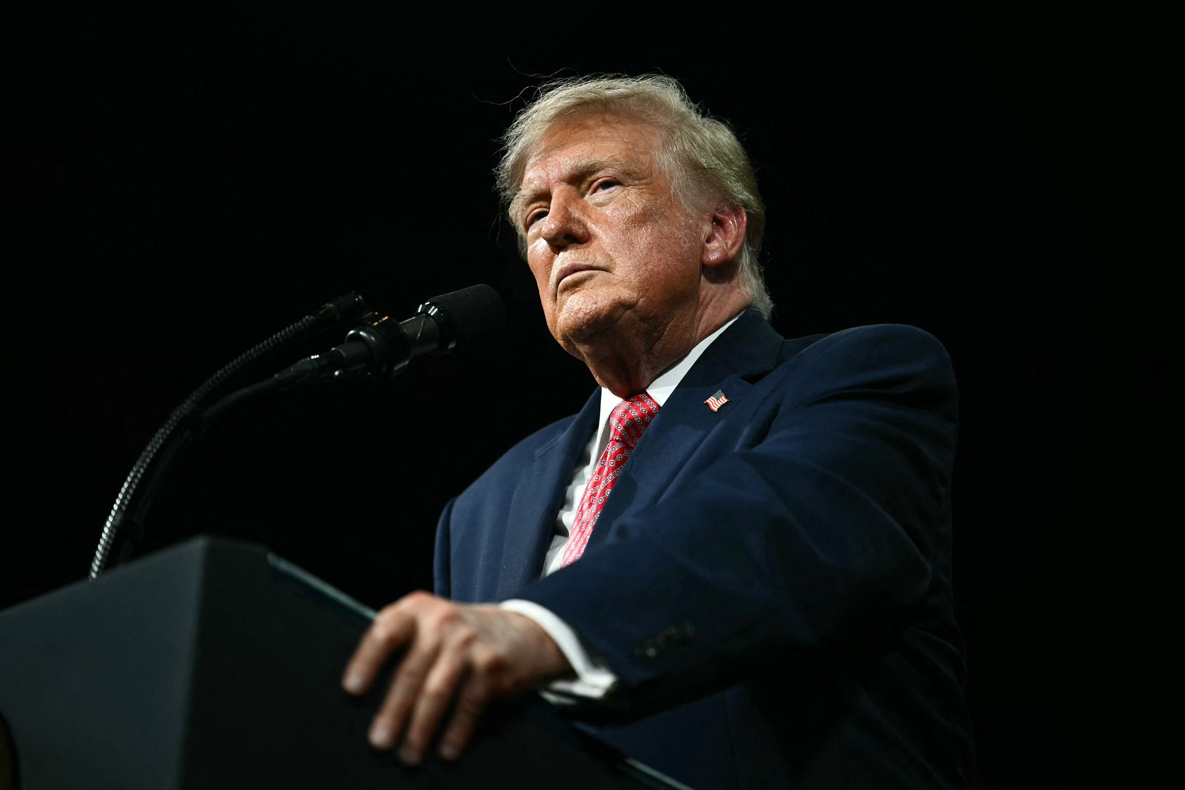 US President Donald Trump speaks during a campaign rally at the Heartland Credit Union Arena in Park City