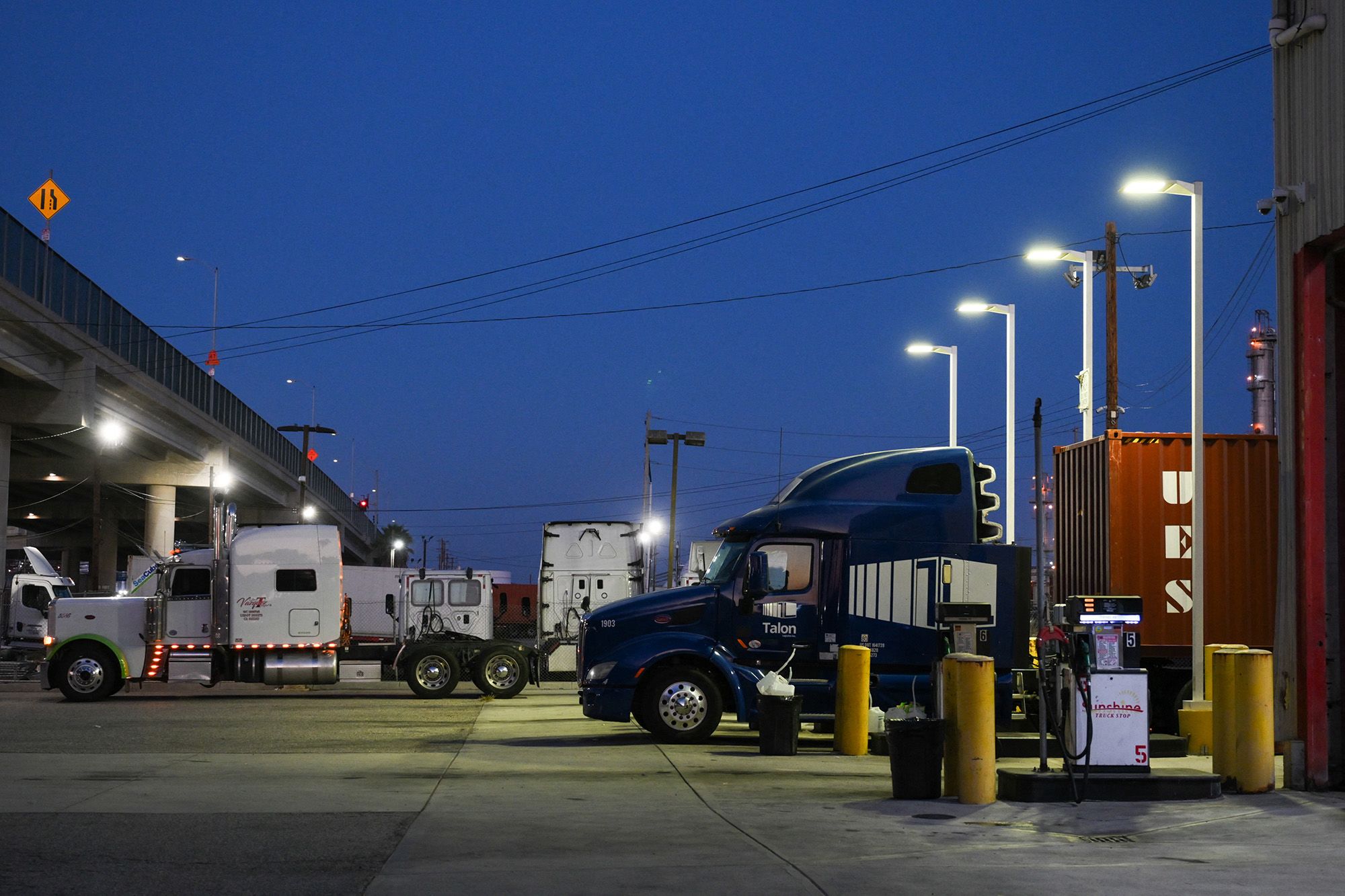 <i>Patrick T. Fallon/AFP/Getty Images via CNN Newsource</i><br/>A truck is parked at a diesel fuel pump displaying prices above $8 per gallon at a truck stop in the Wilmington neighborhood of Los Angeles on September 22